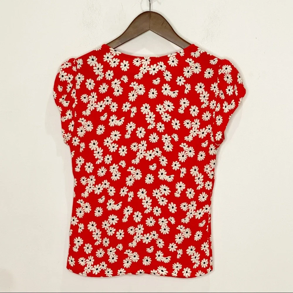 Reformation Bella Oopsie Daisy Red V-Neck Button - Picture 10 of 14